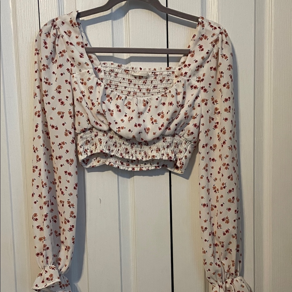 Cropped Silk Long-sleeved  Blouse